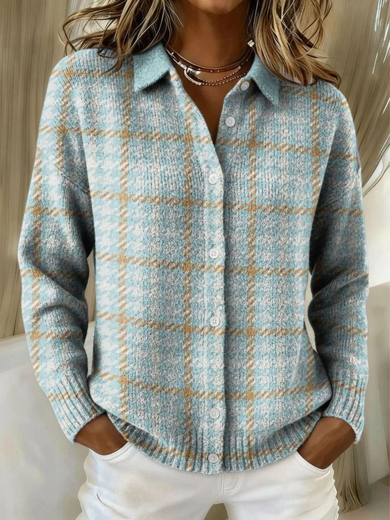Sky Plaid Button Knit, Lily & Sam, image 1