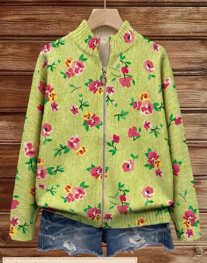 Pink Floral Lime Zip Cardigan, Lily & Sam, image 2