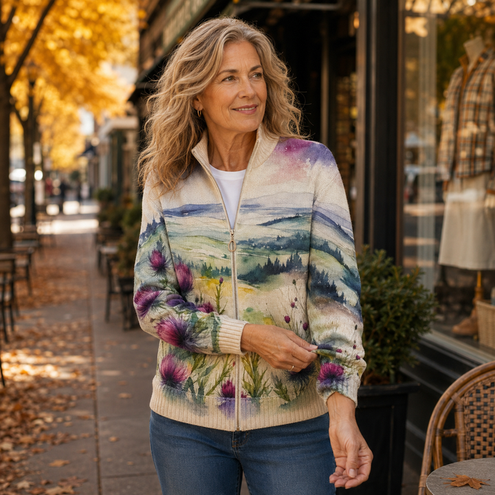 Scottish Thistle Landscape Zip Cardigan, Lily & Sam, image 3