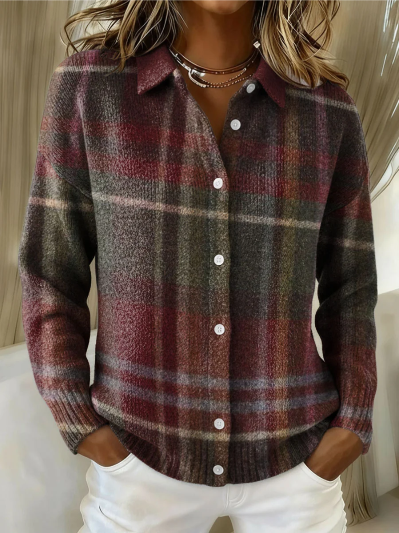Classic Plaid Knit Cardigan, Lily & Sam, image 1