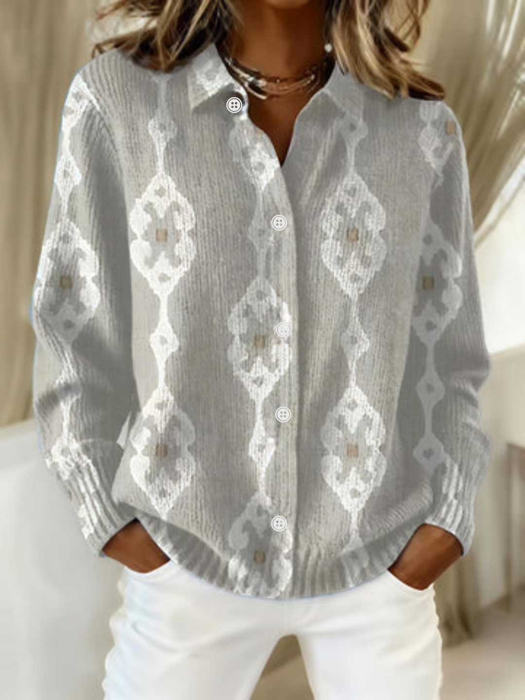 Knit Cardigan Diamond Pattern, Lily & Sam, image 1