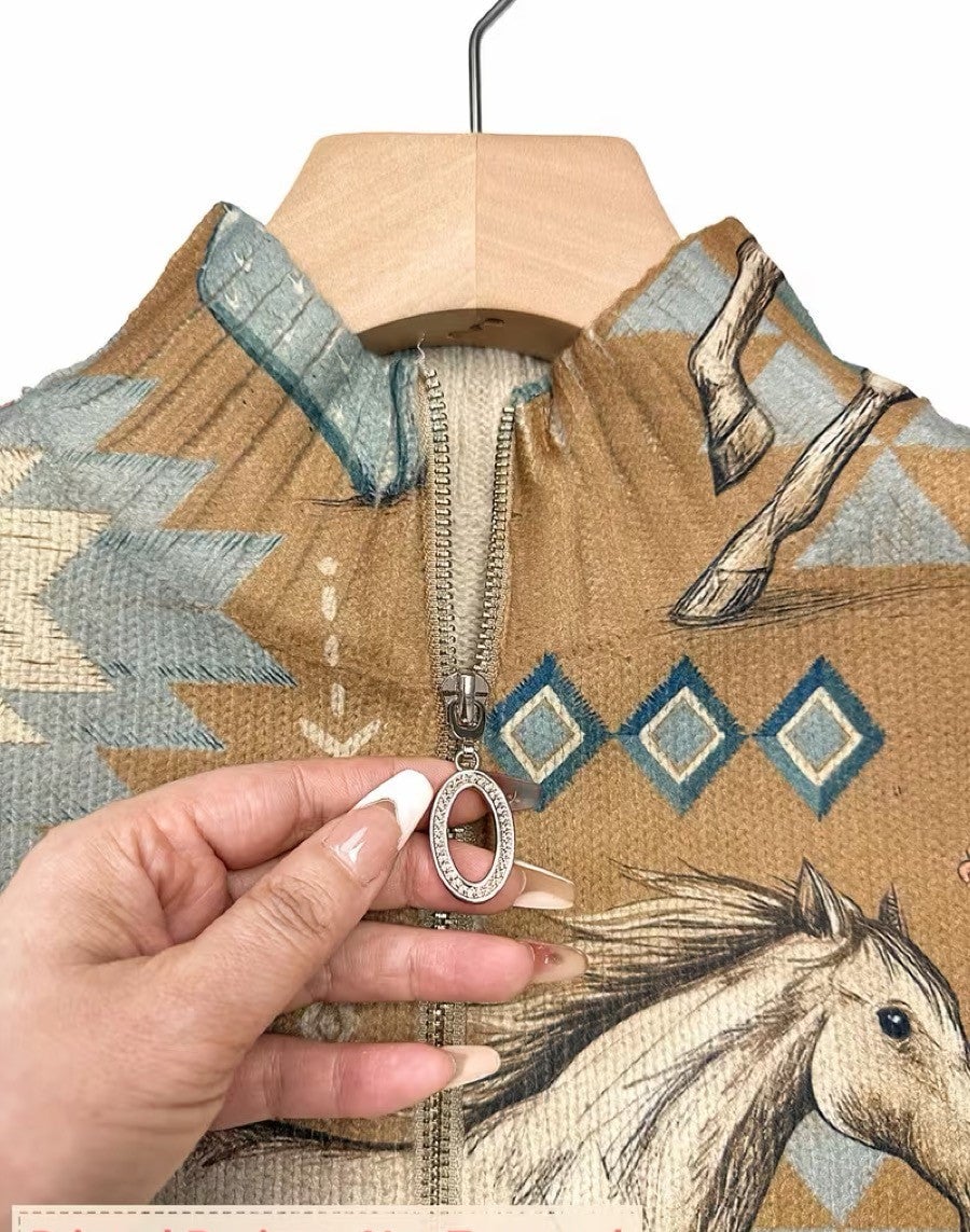 Desert Horse and Cactus Zip Cardigan, Lily & Sam, image 3