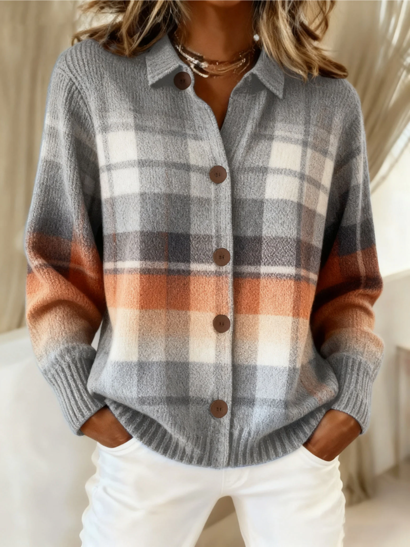 Warm Ombre Plaid Cardigan, Lily & Sam, image 1