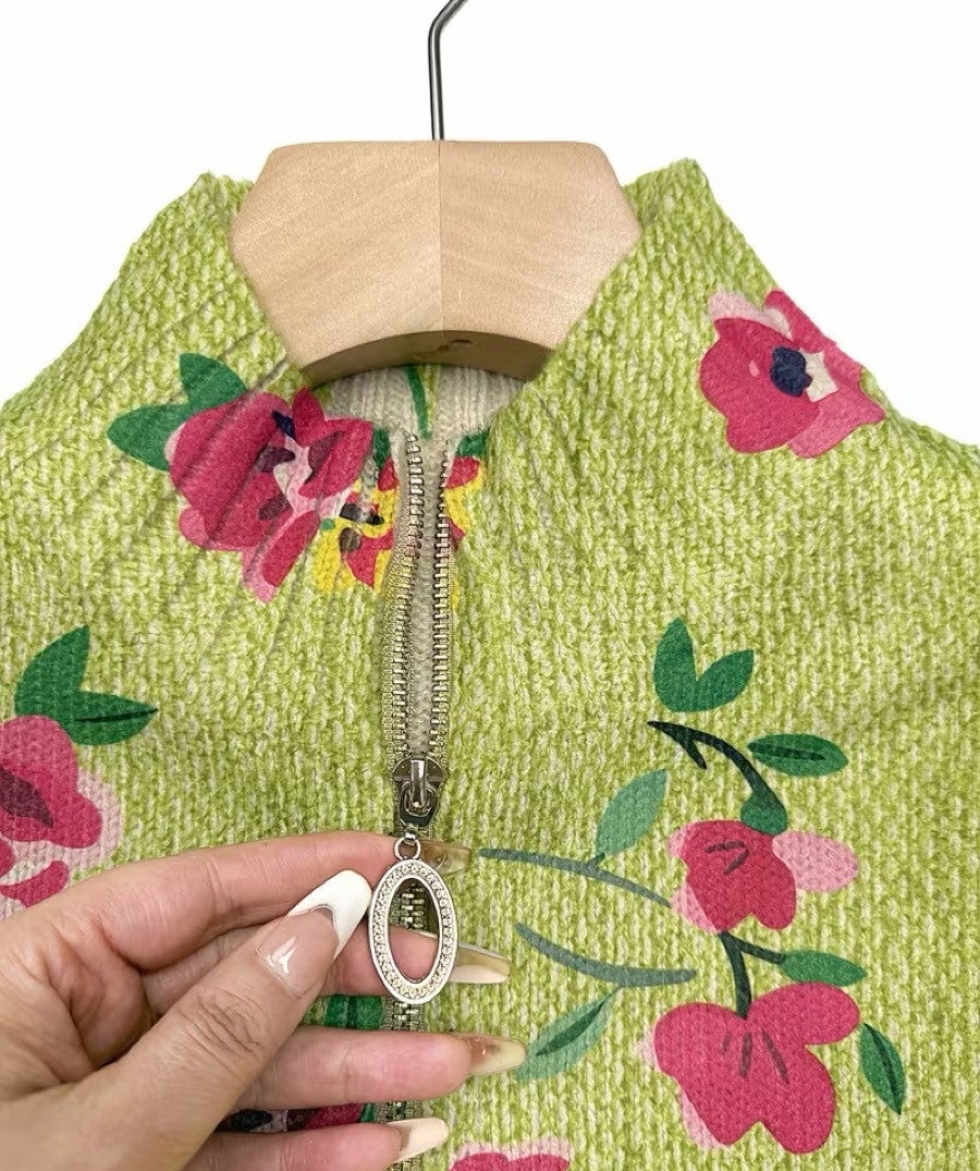Pink Floral Lime Zip Cardigan, Lily & Sam, image 3