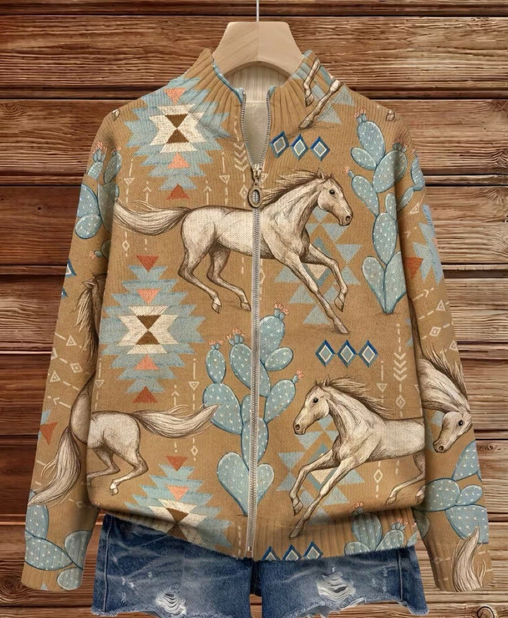 Desert Horse and Cactus Zip Cardigan, Lily & Sam, image 2