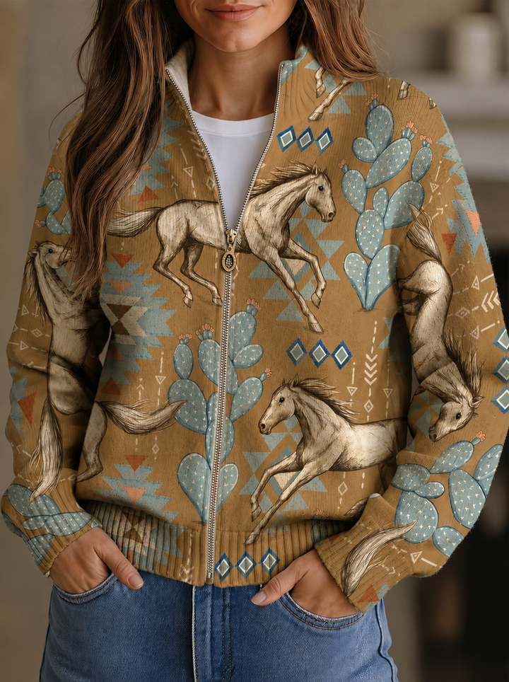 Desert Horse and Cactus Zip Cardigan, Lily & Sam, image 1