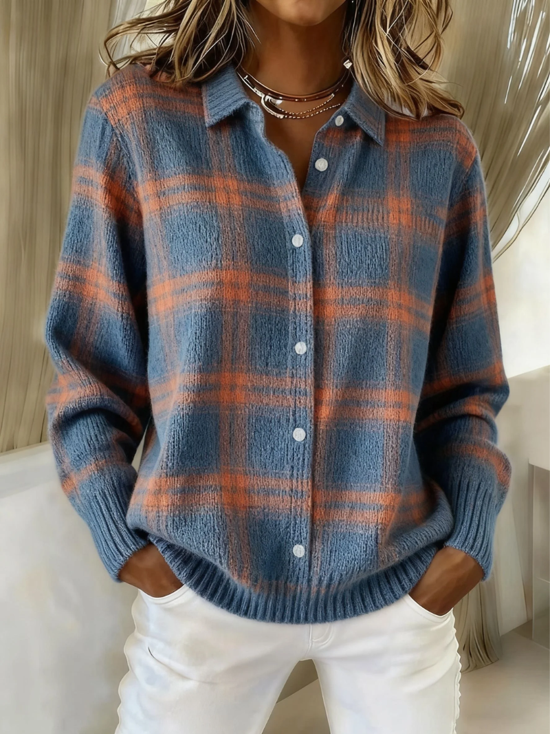 Warm Blue Check Cardigan, Lily & Sam, image 1