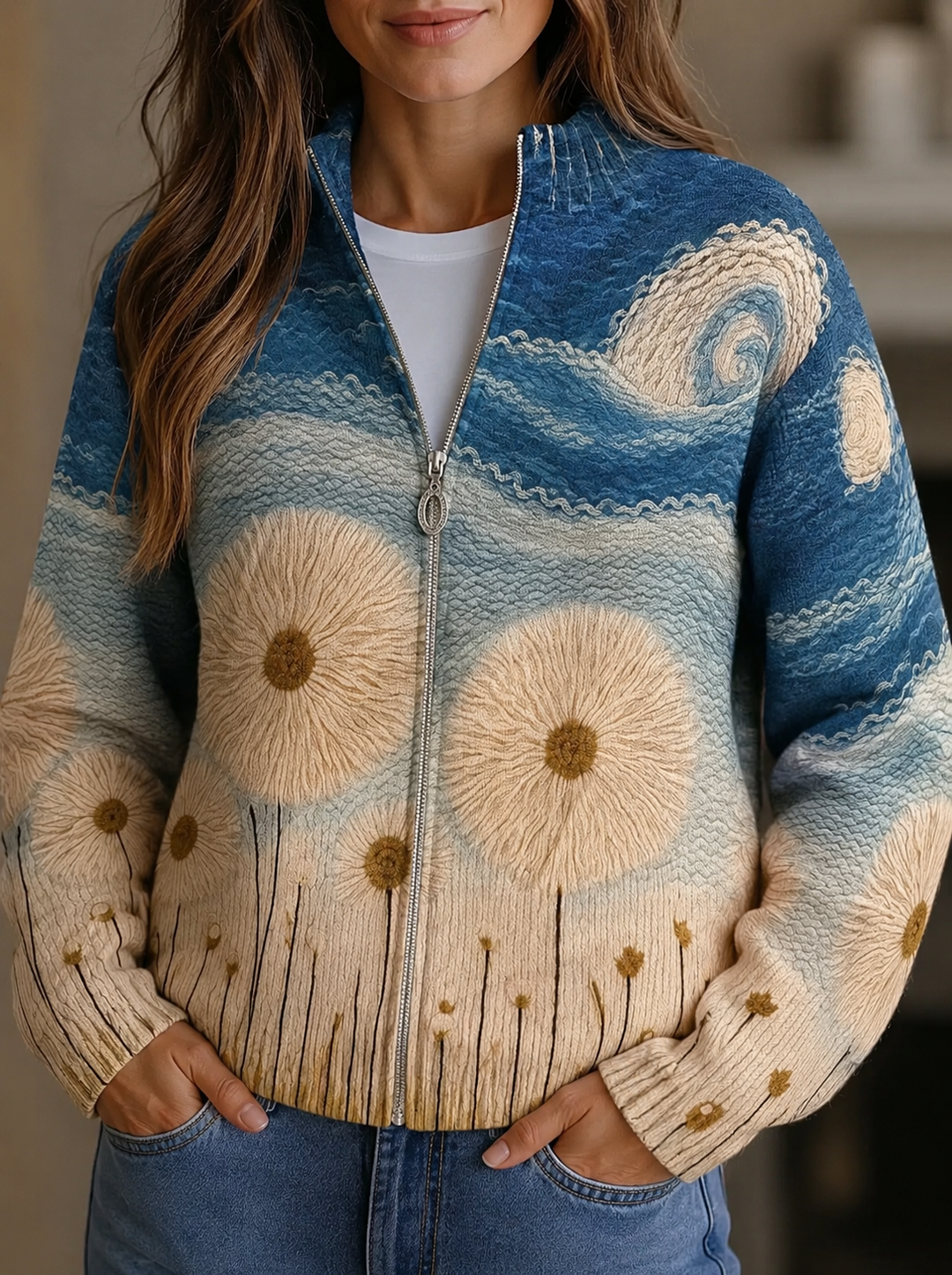 Dandelion Meadow Quilted Zip Cardigan, Lily & Sam, image 1