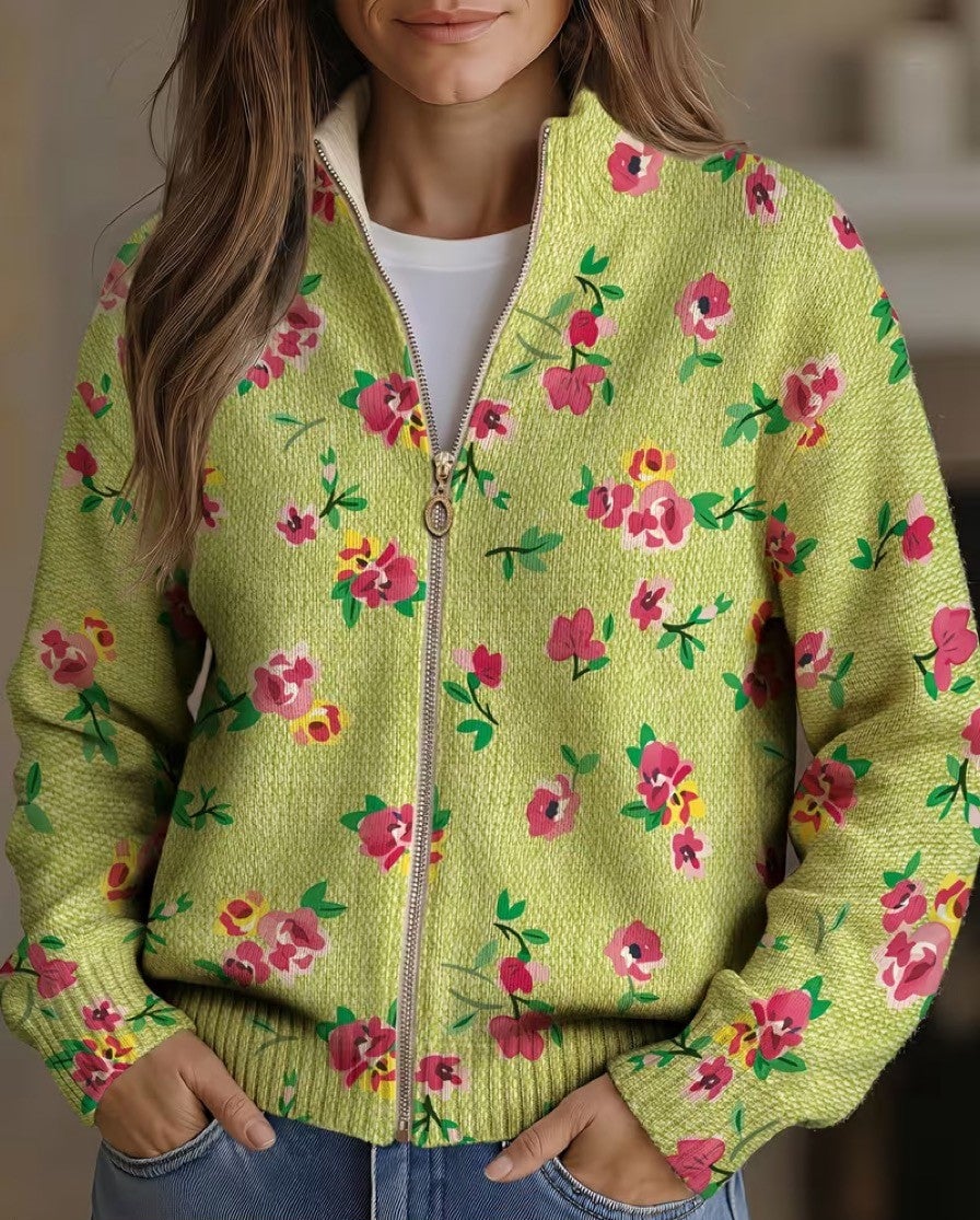 Pink Floral Lime Zip Cardigan, Lily & Sam, image 1
