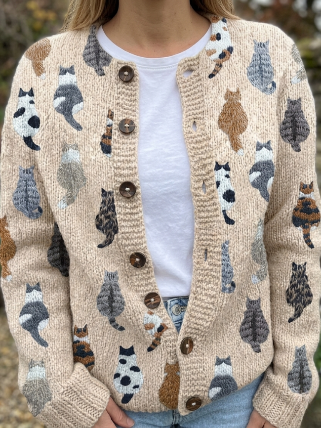 Cozy Cat Print Cardigan, Lily & Sam, image 1