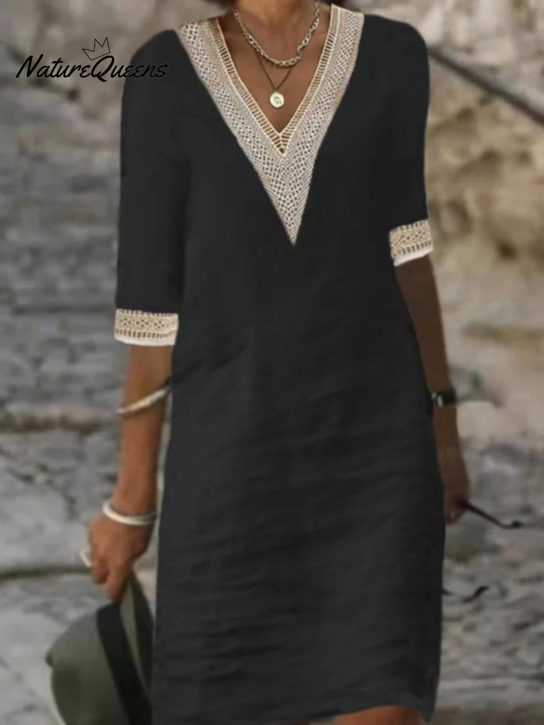 V neck Mid sleeved Cotton and Linen Casual Dress, Lily & Sam, image 6