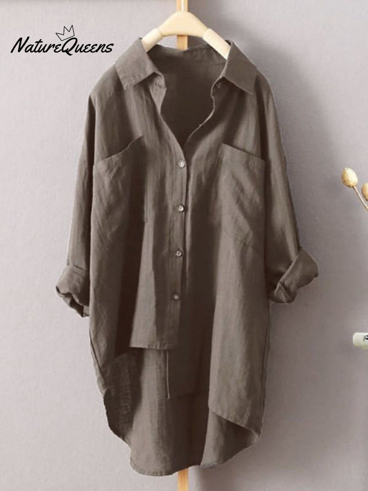 Women's Solid Color Loose Casual Cotton And Linen Shirt, Lily & Sam, image 5