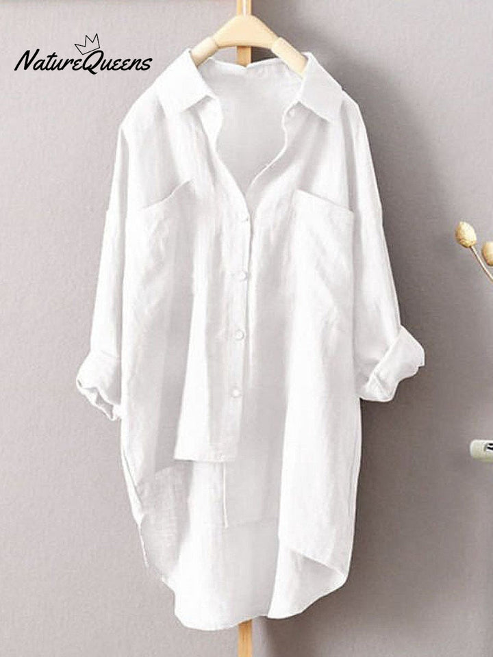 Women's Solid Color Loose Casual Cotton And Linen Shirt, Lily & Sam, image 1