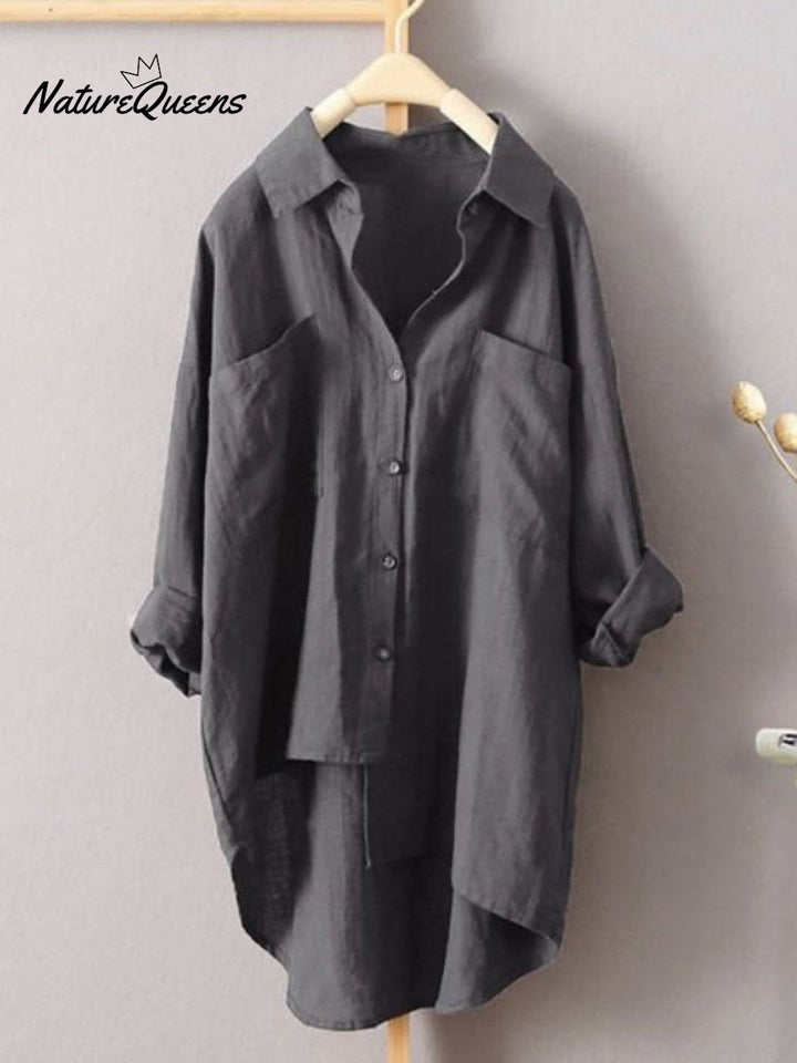 Women's Solid Color Loose Casual Cotton And Linen Shirt, Lily & Sam, image 2