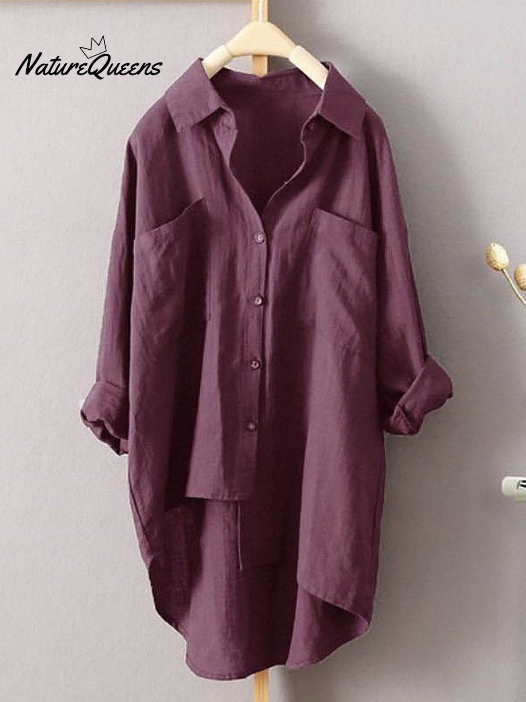 Women's Solid Color Loose Casual Cotton And Linen Shirt, Lily & Sam, image 4