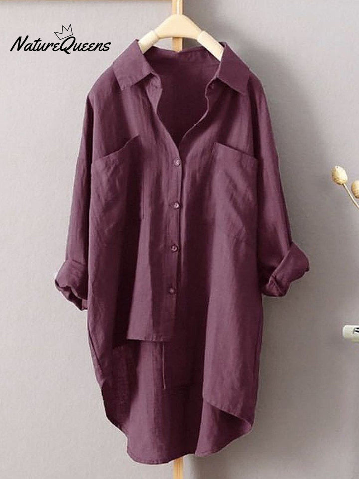 Women's Solid Color Loose Casual Cotton And Linen Shirt, Lily & Sam, image 4