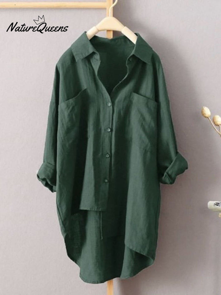 Women's Solid Color Loose Casual Cotton And Linen Shirt, Lily & Sam, image 3