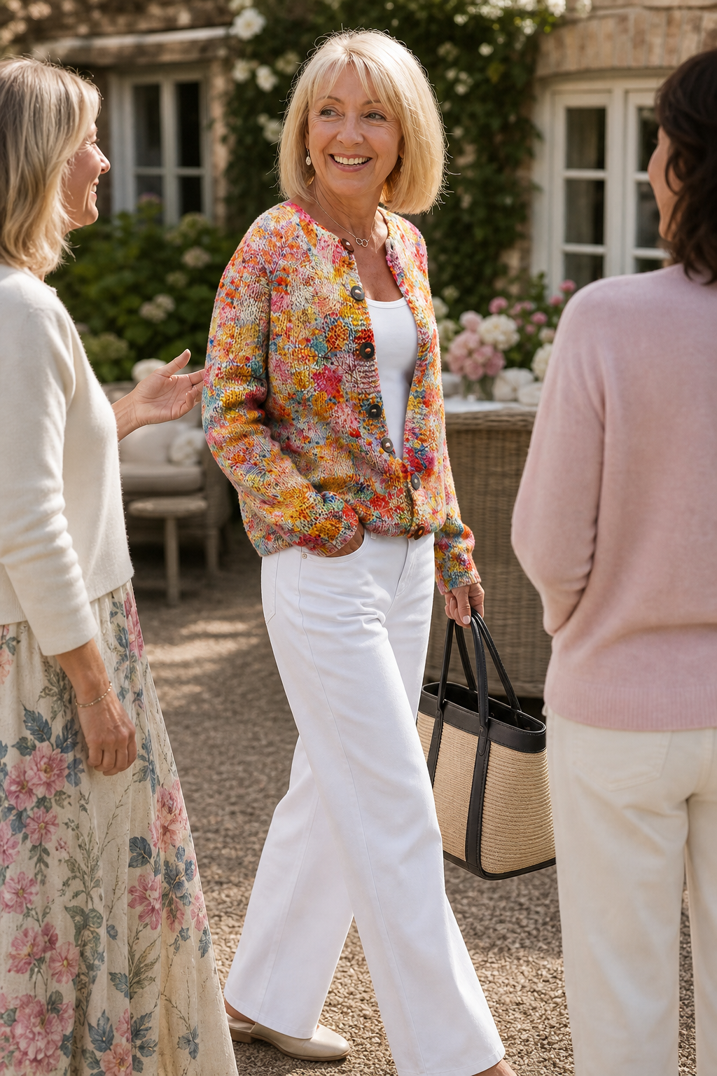 Floral Print Open Front Knit Cardigan, Lily & Sam, image 2