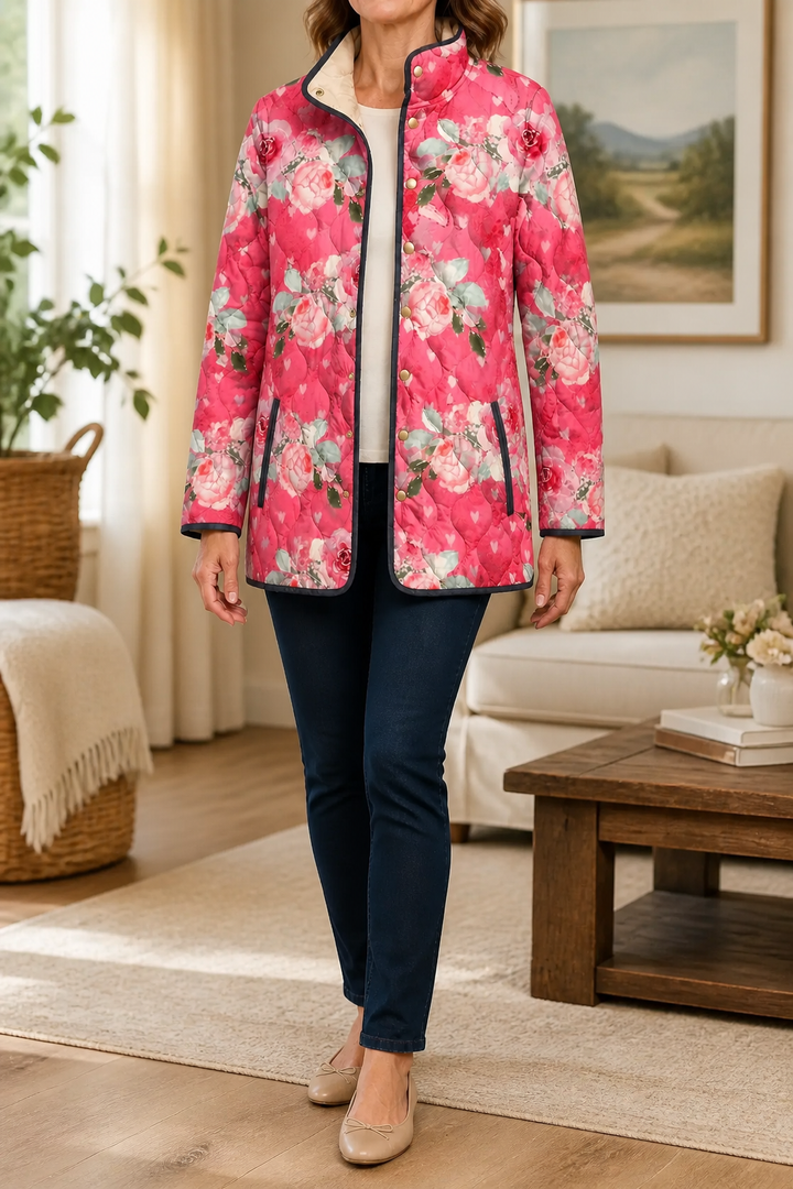 Floral Print Quilted Puffer Jacket, Lily & Sam, image 1
