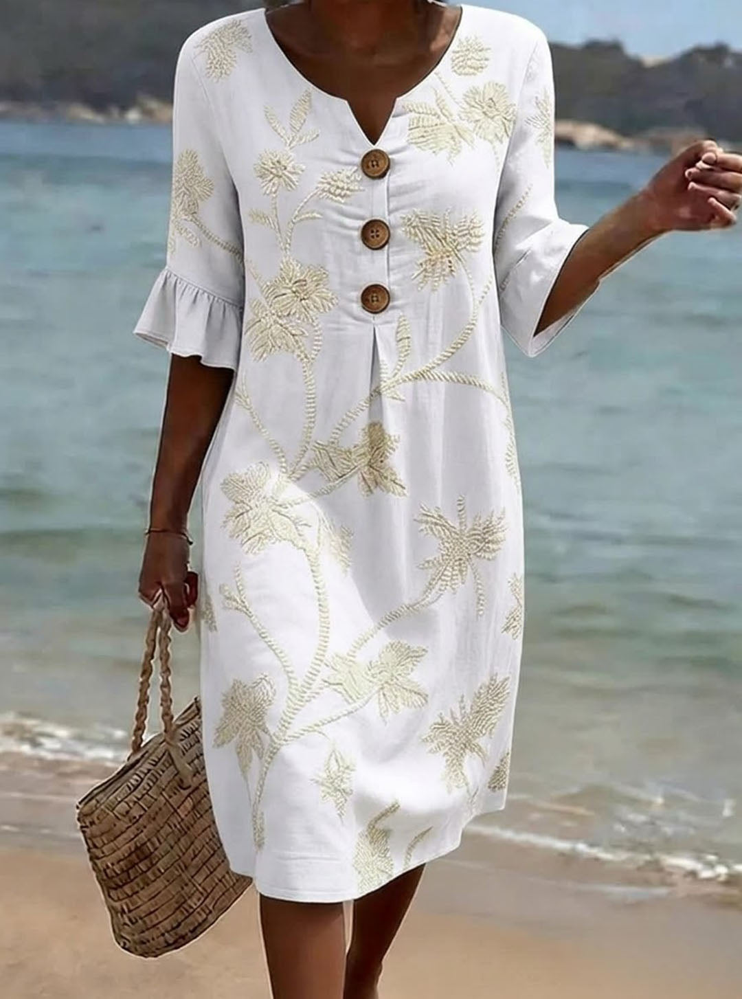 Women's Floral Print Casual Cotton Linen Dress, Lily & Sam, image 3