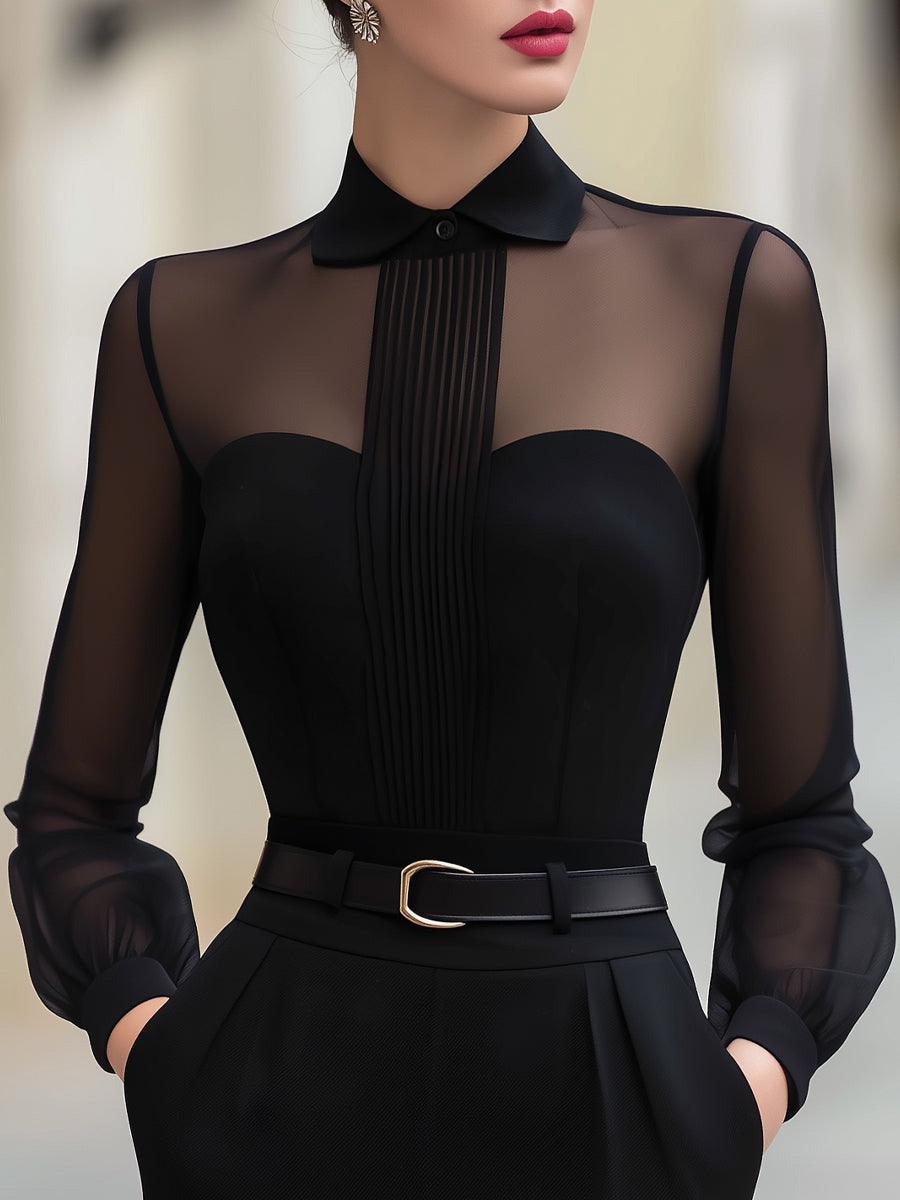 Women's Solid color Shirt collar Long sleeve Loose Casual Top, Lily & Sam, image 1