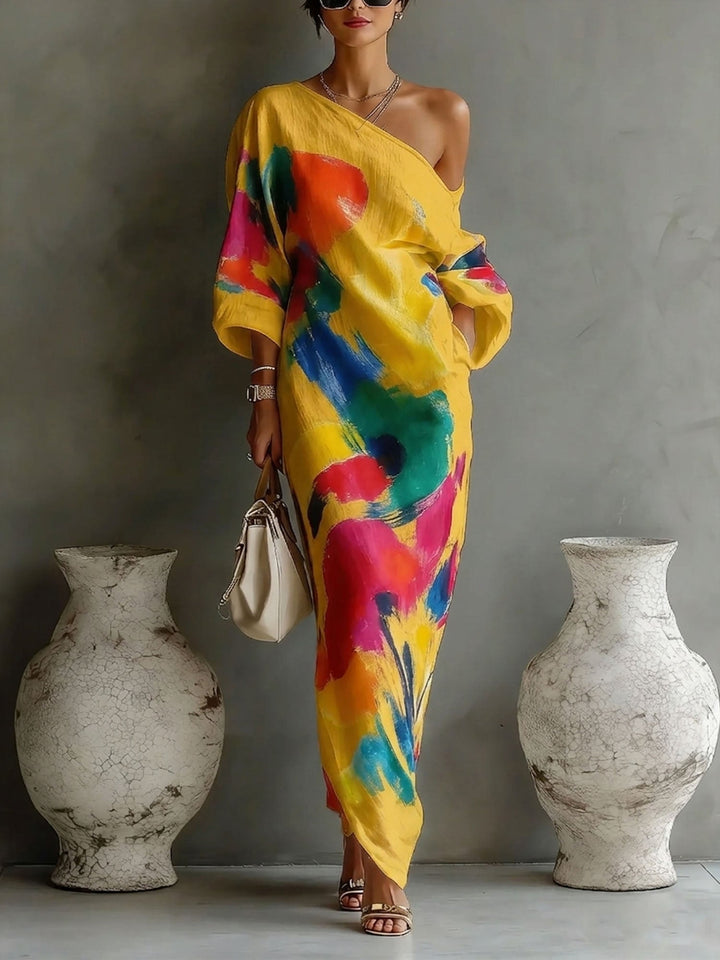 Women's Artistic Print One shoulder Maxi Dress, Lily & Sam, image 2