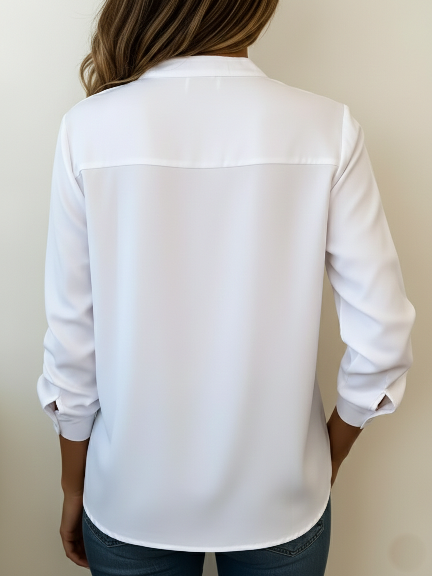 Minimalist V neck Cotton Shirt Top, Lily & Sam, image 3