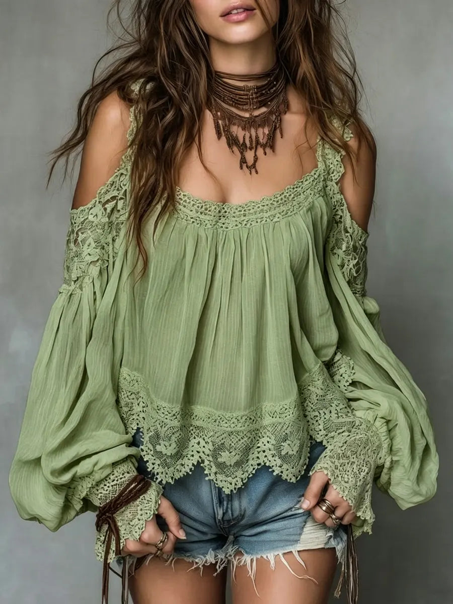 Women's Off shoulder Lace Trim Top, Lily & Sam, image 3