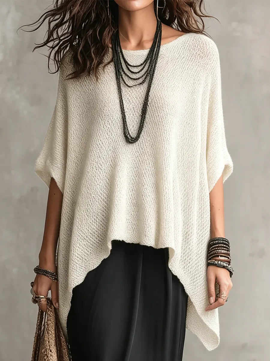Women's Simple Oversized Knit Sweater With Asymmetrical Hem Design, Lily & Sam, image 2
