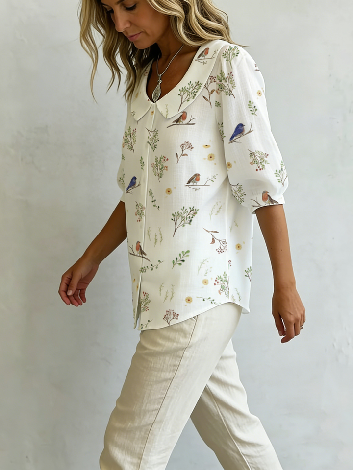 Forest Whispers Peter Pan Collar Linen Cotton Shirt, Lily & Sam, image 4