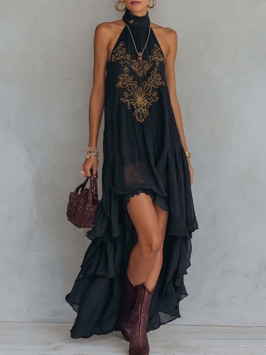 Retro Halter Neck Irregular Ruffle Maxi Dress, Lily & Sam, image 7