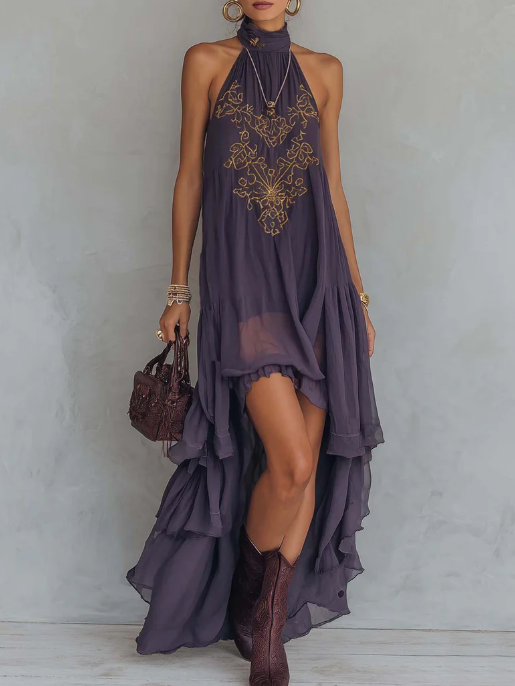 Retro Halter Neck Irregular Ruffle Maxi Dress, Lily & Sam, image 1