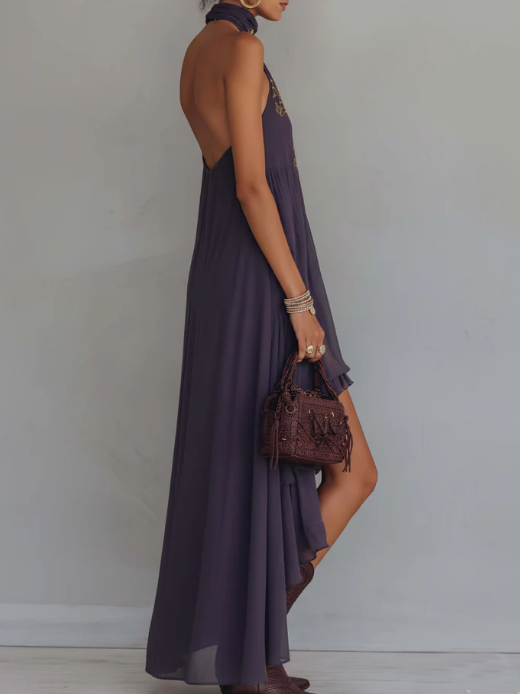 Retro Halter Neck Irregular Ruffle Maxi Dress, Lily & Sam, image 4