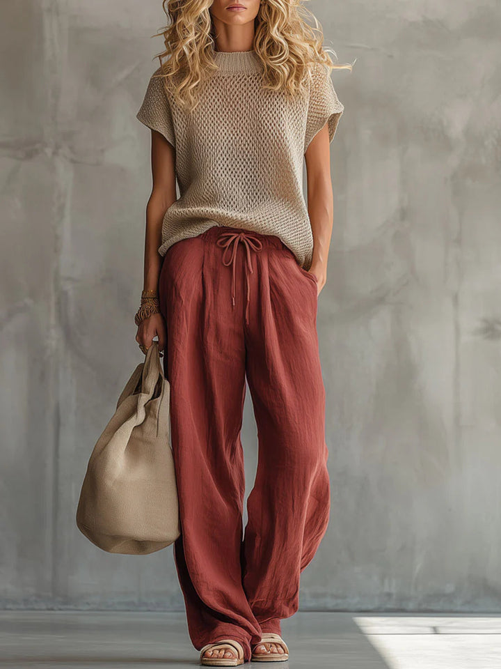 Casual Knitted Pullover Top And Linen cotton Trousers Two piece Set, Lily & Sam, image 1