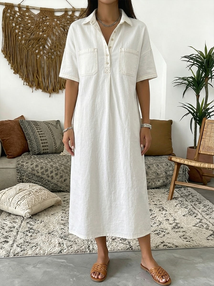 Casual Short sleeved Polo Collar Denim Dress, Lily & Sam, image 4