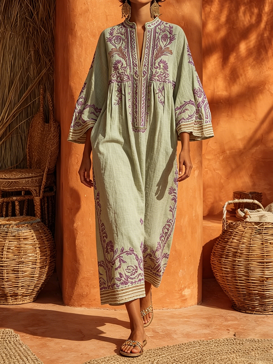 Bohemian Floral Print Cotton linen Maxi Dress, Lily & Sam, image 4