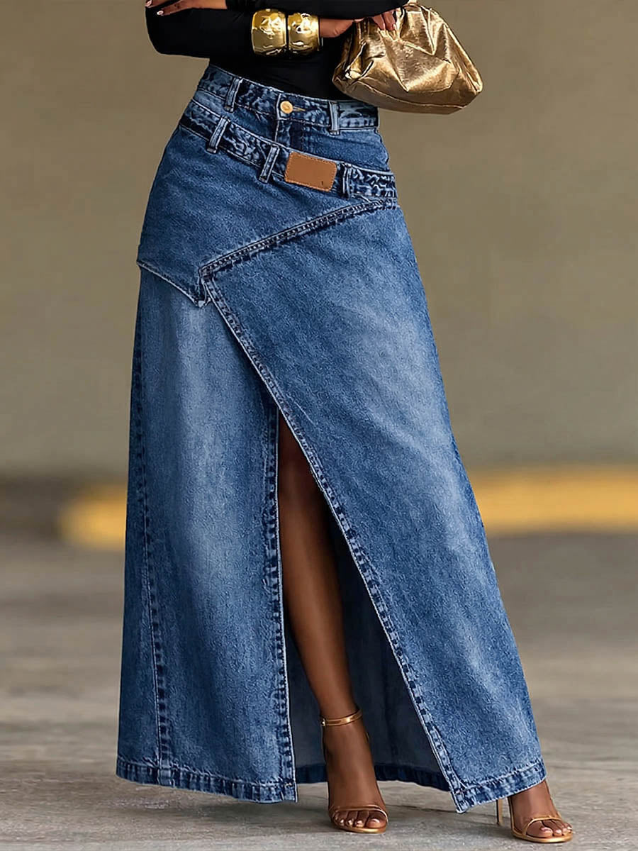 Women's High waisted Loose fit Casual Denim Skirt, Lily & Sam, image 2