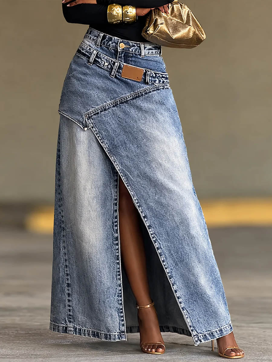 Women's High waisted Loose fit Casual Denim Skirt, Lily & Sam, image 1
