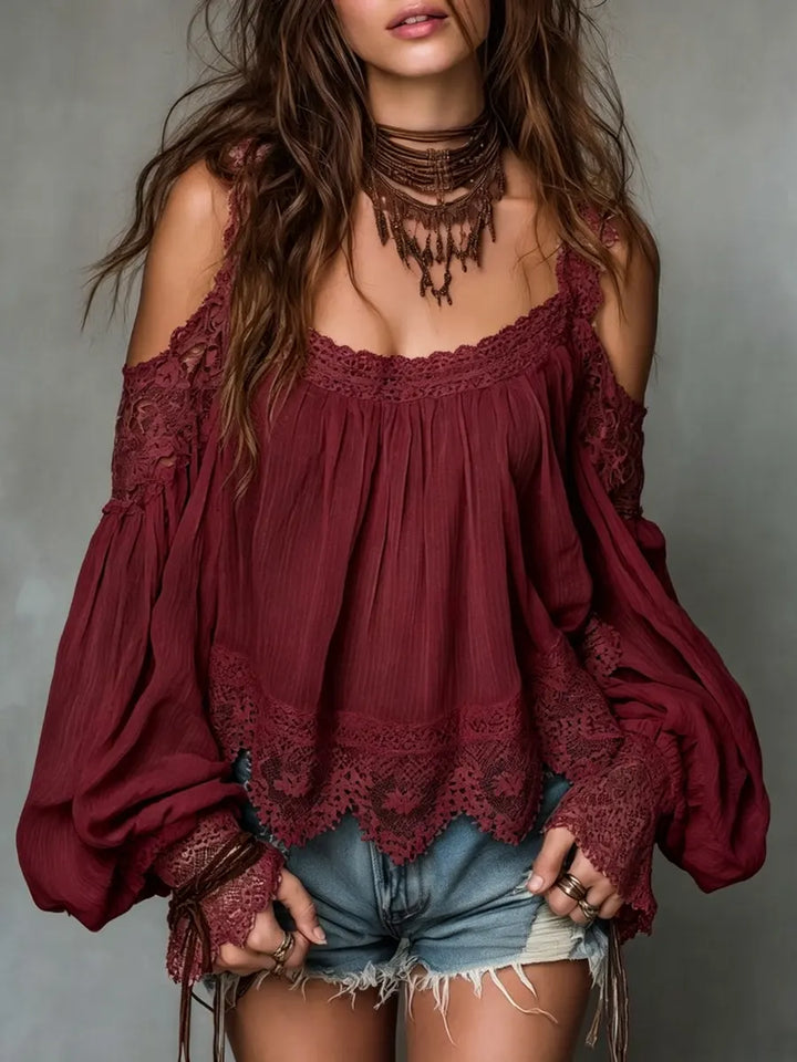 Women's Off shoulder Lace Trim Top, Lily & Sam, image 2
