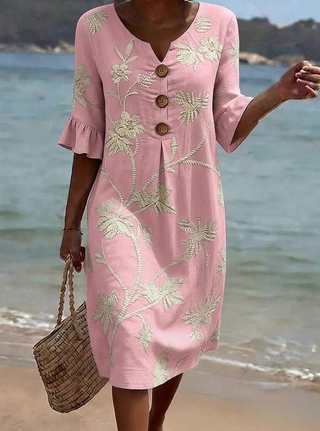 Women's Floral Print Casual Cotton Linen Dress, Lily & Sam, image 4