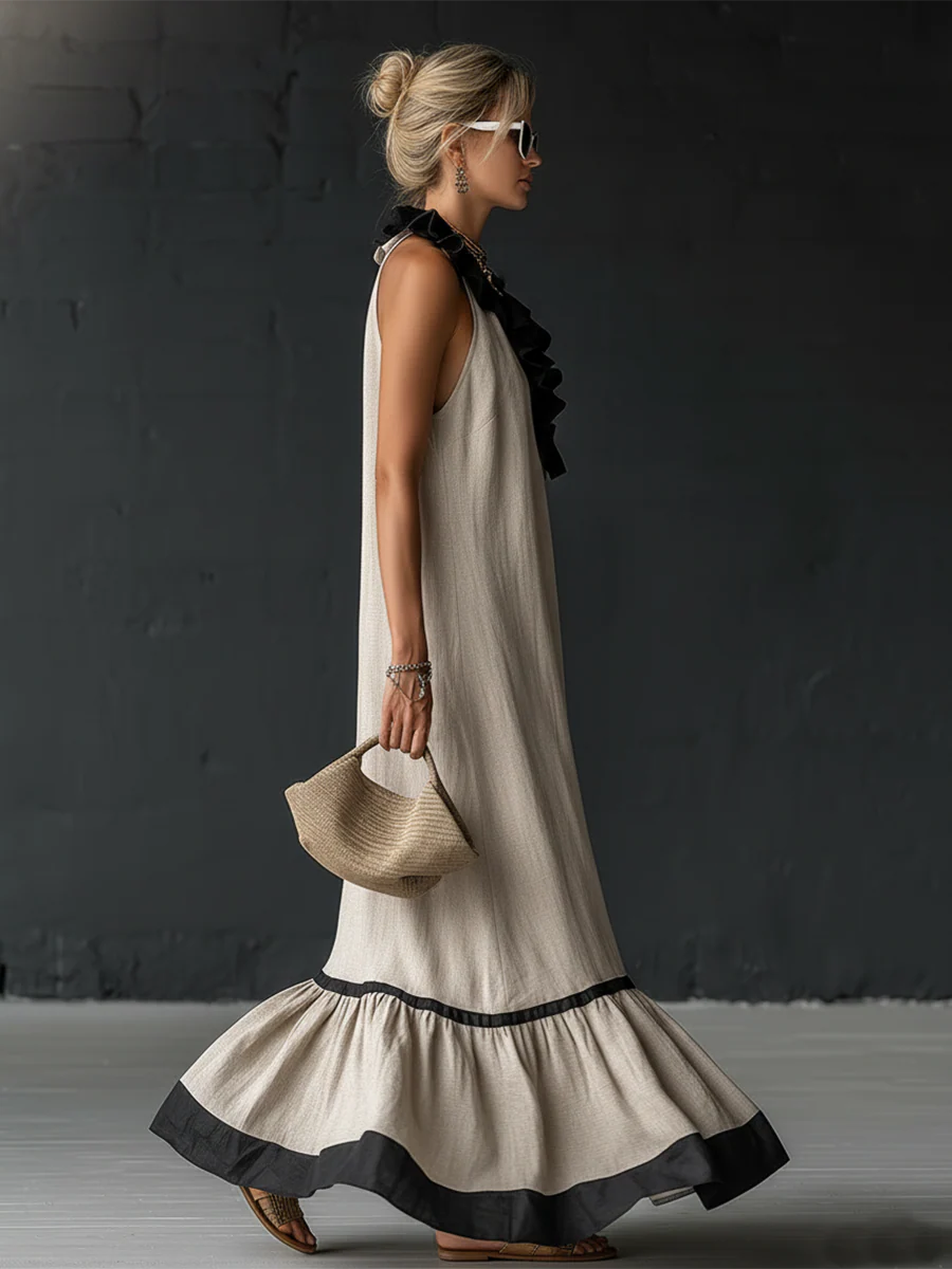Romantic Ruffled Color blocked Maxi Dress, Lily & Sam, image 4
