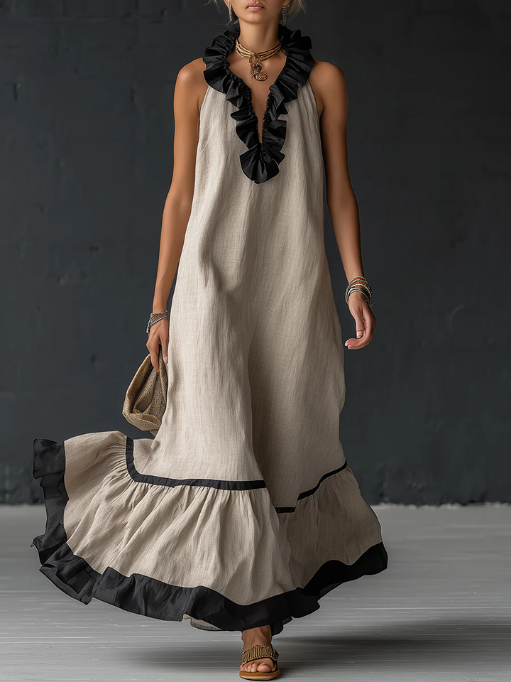 Romantic Ruffled Color blocked Maxi Dress, Lily & Sam, image 3