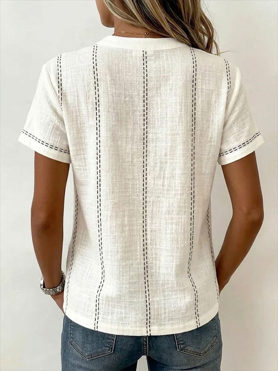 Women's V neck Short sleeve Casual Loose Cotton linen Top, Lily & Sam, image 2