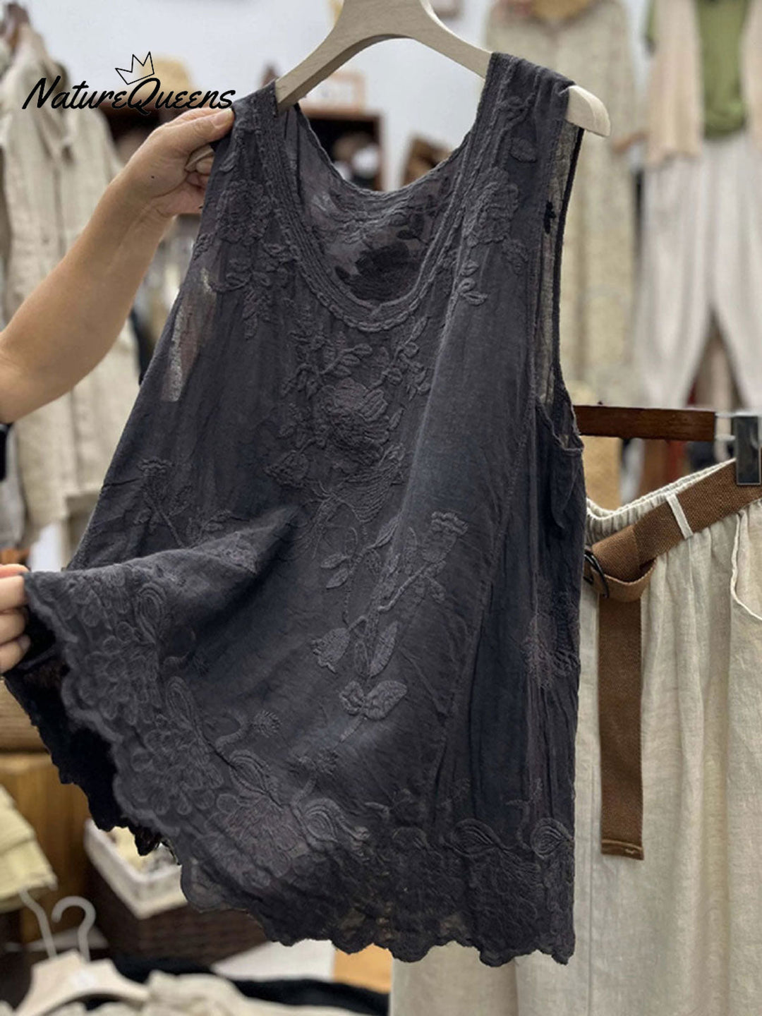 Women's Vintage Lace Sleeveless Cotton And Linen Vest Top, Lily & Sam, image 4