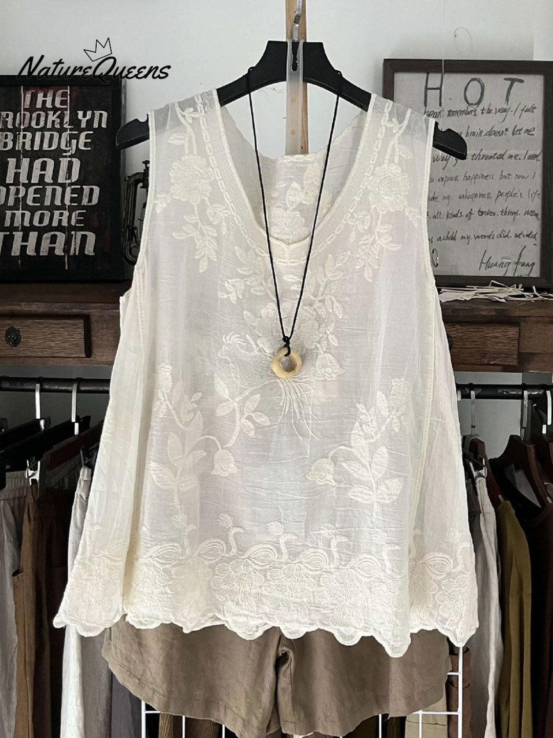 Women's Vintage Lace Sleeveless Cotton And Linen Vest Top, Lily & Sam, image 3