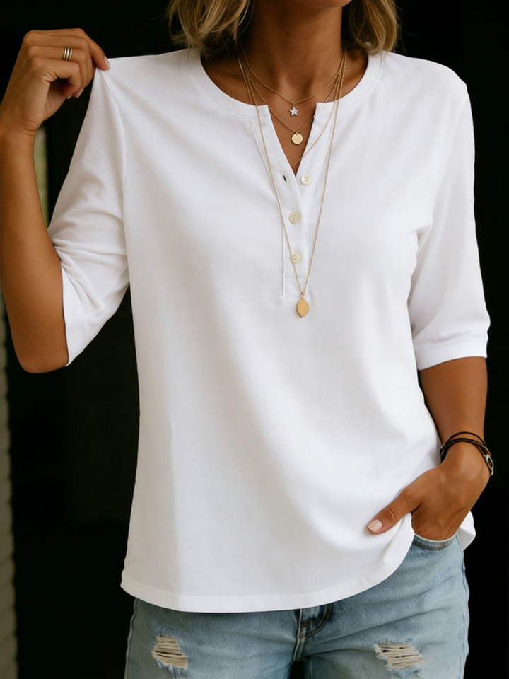 Classic Henley Collar Cotton T shirt, Lily & Sam, image 2