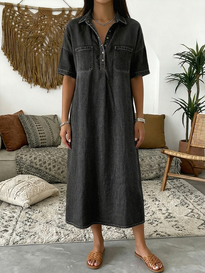 Casual Short sleeved Polo Collar Denim Dress, Lily & Sam, image 2