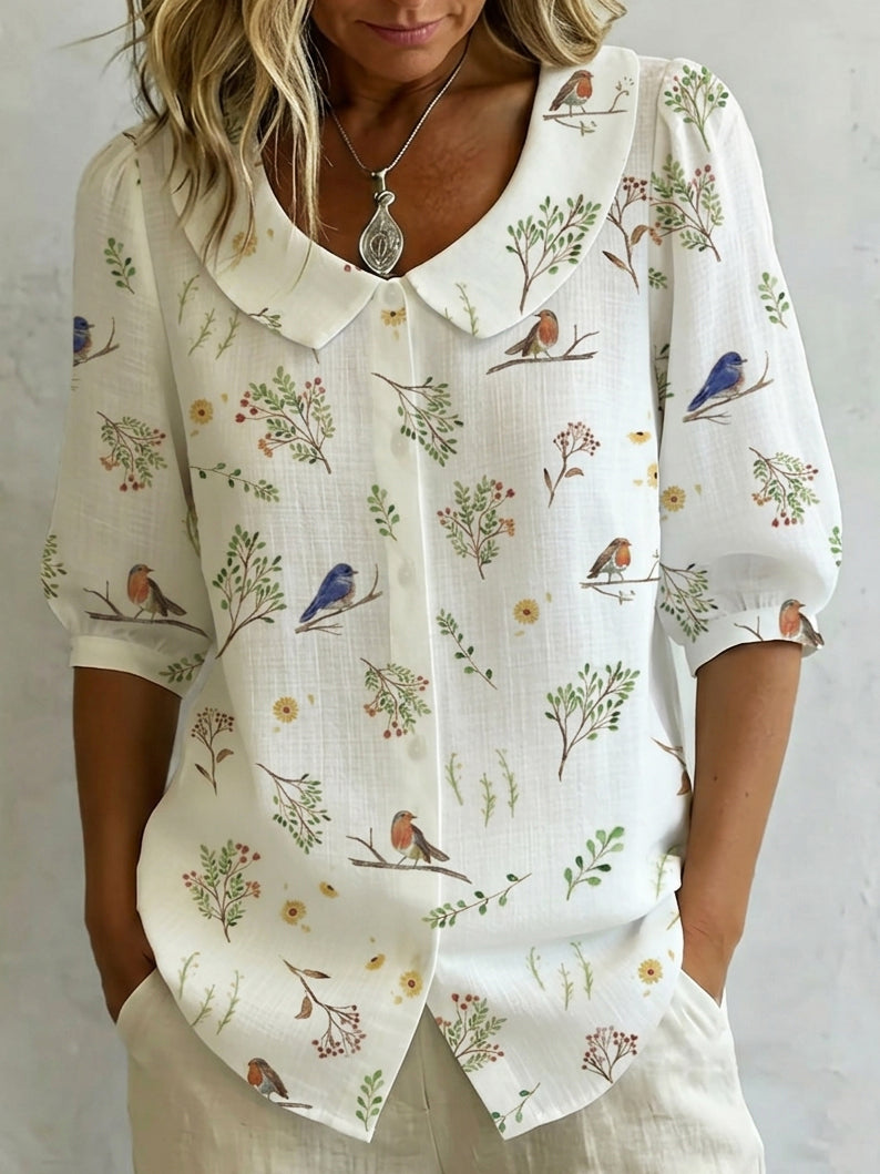 Forest Whispers Peter Pan Collar Linen Cotton Shirt, Lily & Sam, image 1