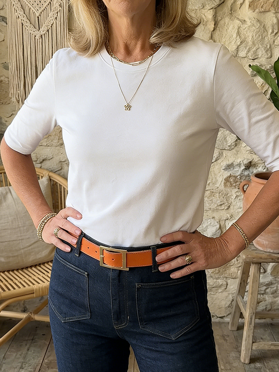 Cozy Minimalist Half sleeve Cotton T shirt, Lily & Sam, image 4