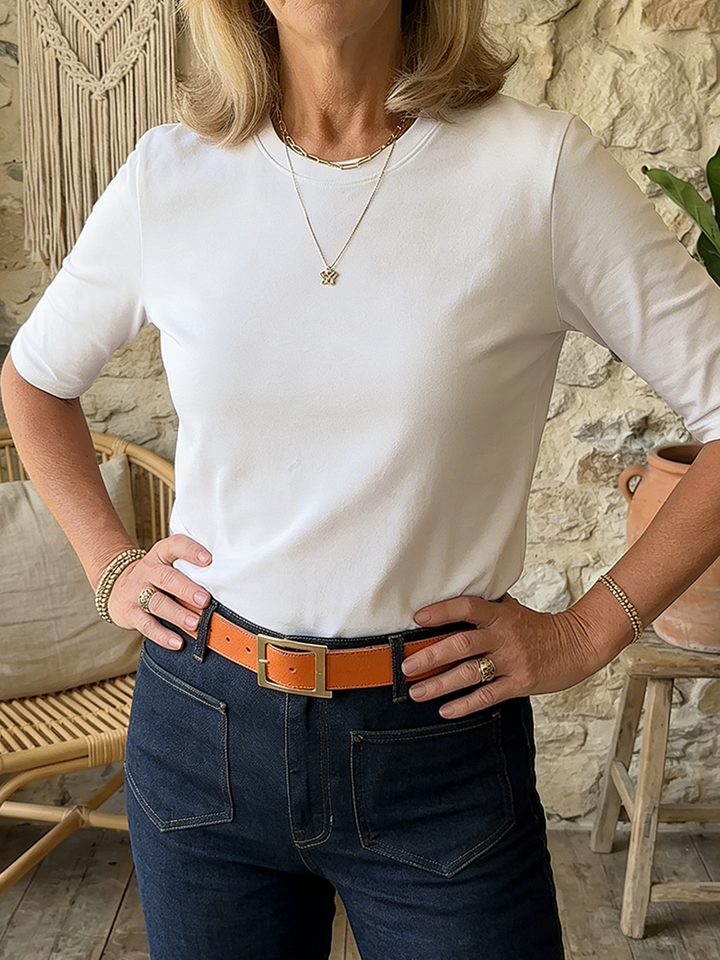 Cozy Minimalist Half sleeve Cotton T shirt, Lily & Sam, image 4